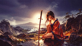 Anime Guardian Of Legend Blade Of Fire, anime, anime-girl, blade, fire, mountains, mountain, sword, warrior, artist, artwork, art, digital-art, ai, deviantart HD wallpaper