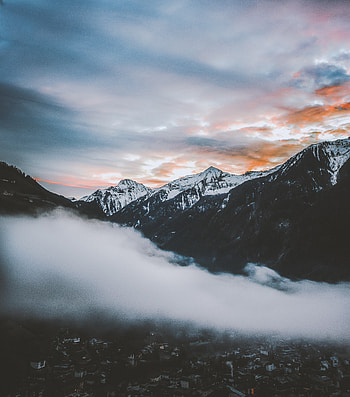 Clouds, mountains, sunset, nature HD phone wallpaper
