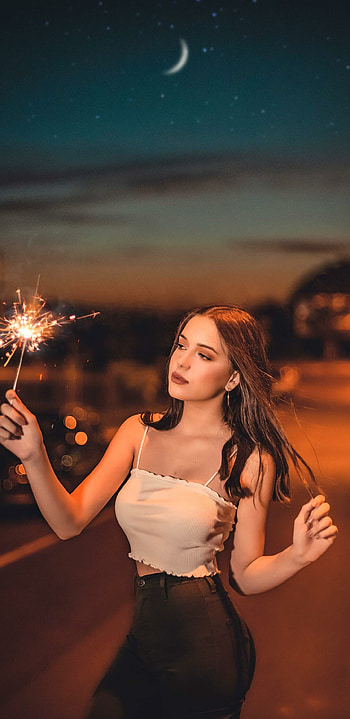 Sparkler, Girl with sparkle fireworks, Samsung Galaxy Note, S9 HD phone wallpaper