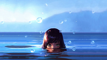 Swim, girl, drops, face, art HD wallpaper