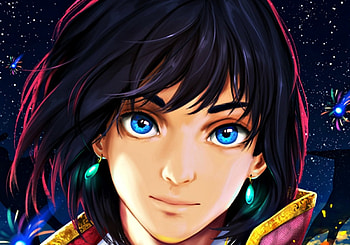 Howl, night, blue eyes, yuuza, man, stars, anime, boy, green, yellow, face, sky, manga HD wallpaper