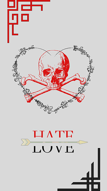 Love and hate, amor, craneo, odio, corazon, flor, calavera HD phone wallpaper