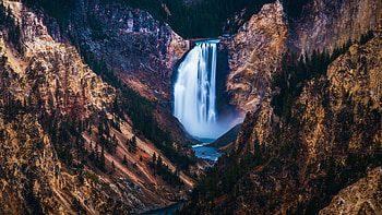 Grand Canyon of Yellowstone, river, waterfall, trees, mountains, rocks, usa, wyoming HD wallpaper
