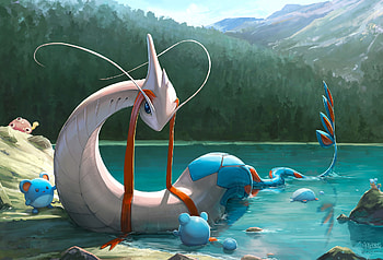 Milotic's Lakeside: Marill & Shuckle —, Anime, Pokemon, Milotic (Pokémon), Marill (Pokémon) HD wallpaper