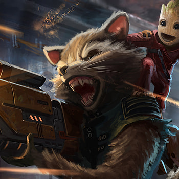 Baby Groot and Rocket raccoon, iPad Air , Artwork HD phone wallpaper