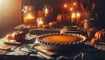Cozy Pumpkin Pie Ambience -, pumpkin pie, autumn decor, candle, Rustic HD wallpaper