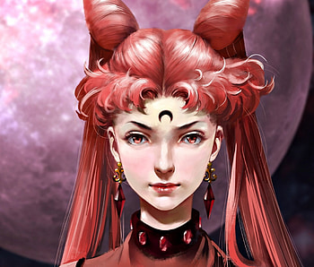Chibiusa, art, imirpz, evil, girl, black moon, pink, anime, fantasy, sailor moon, face, luna, luminos, manga HD wallpaper