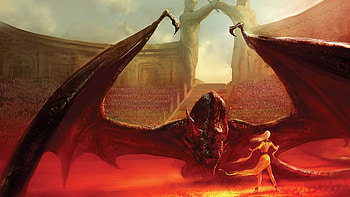 Preview dragon, girl, arena, spectacle, people HD wallpaper