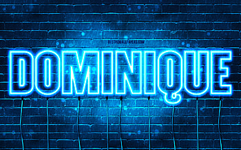 Happy Birtay Dominique, , blue neon lights, Dominique name, creative, Dominique Happy Birtay, Dominique Birtay, popular french male names, with Dominique name, Dominique HD wallpaper