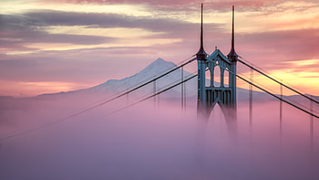 St Johns Bridge Of Portland, bridge, world, clouds, fog, graphy, pink HD wallpaper