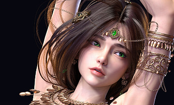 Green-eyed girl with beauty, Painting, Ornaments, Girl, Look HD wallpaper