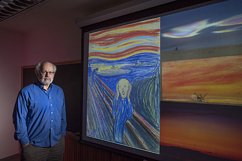 The Scream, colorful wavy clouds, Edvard Munch, artistic interpretation HD wallpaper