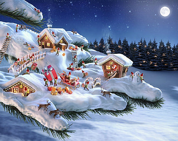 Christmas Elf\'s Village, branch, Elfs, snow, christmas, small, village HD wallpaper