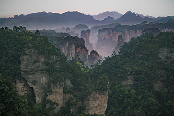 Nature, Trees, Mountains, Rocks, Fog HD wallpaper