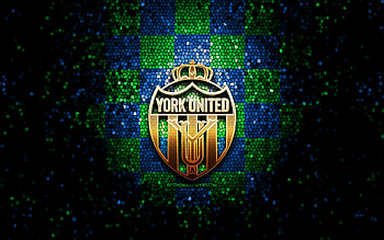York United FC, glitter logo, Canadian Premier League, blue green background, soccer, canadian football club, York United logo, mosaic art, football, FC York United HD wallpaper