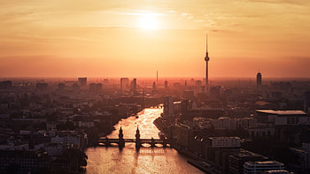 Berlin Skyline, Travels, Sunset panorama, Skyline panorama HD wallpaper
