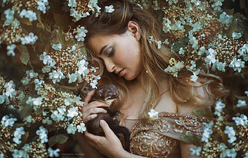 Beauty, flower, animal, model, blonde, marketa novak, girl, woman HD wallpaper