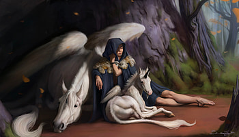 Girl and unicorns, frumusete, brooklyn smith, fantasy, art, unicorn, pegasus, girl HD wallpaper