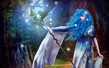 magic light, night, blue, magic, stic, art, girl HD wallpaper