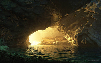 cave, sea, sunlight, darl HD wallpaper