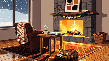 Cozy Fireside — Hearthside Haven, Cozy Fireplace, Fireplace, Cat HD wallpaper
