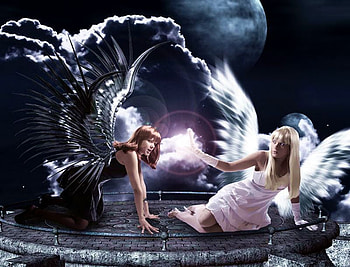 BLACK AND WHITE ANGEL, white, magic, black, bad, angel, good, woman, female HD wallpaper