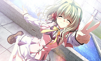 Yuzuki Momiji, anime girl, pink, white, anime school girl, anime, supipara, happy HD wallpaper