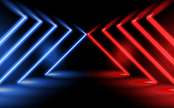 red neon rays, blue neon rays, , creative, darkness, neon lights, arrows HD wallpaper