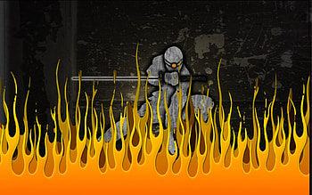 back against the wall, mash up, sword, fire, ninja HD wallpaper