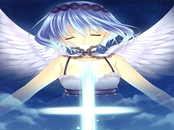 Angel Glow Cross, anime girl, wings, glow, cross, heaven, angel, cloud, female HD wallpaper