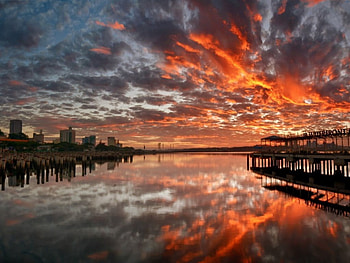 Red sky reflection, red sky, reflection, clouds, sky, water HD wallpaper