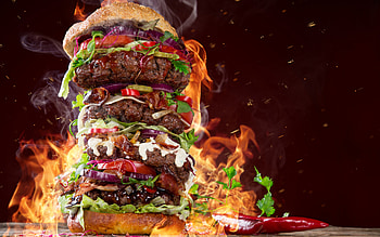 Burger, food, graphy, flames HD wallpaper