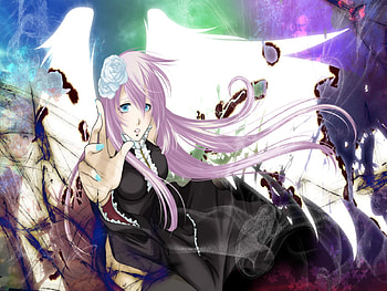 Megurine Luka, black, luka, awesome, feathers, cute, angel, beauty, nice, thighhighs, wings, white, blue eyes, girl, beautiful, pink hair, diva, anime, pretty, cool, megurine, idol, virtual HD wallpaper