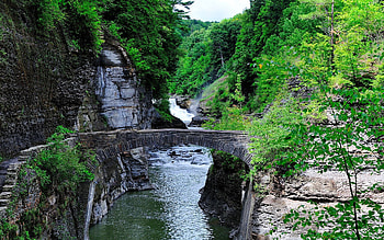 Landscape, Nature, Rivers, Trees, Rocks, Bridge, Steps HD wallpaper