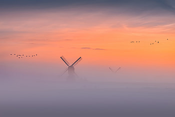 Cloud Kissed Blades Morning At The Windmill Haven, windmill, morning, nature HD wallpaper