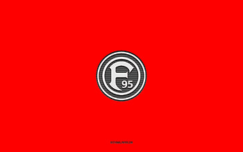 Fortuna Dusseldorf, red background, German football team, Fortuna Dusseldorf emblem, Bundesliga 2, Germany, football, Fortuna Dusseldorf logo HD wallpaper
