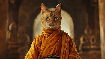 Cat Monk, cat, Midjourney, buddhism, temple, Asia HD wallpaper