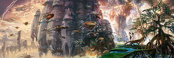 Building, Anime, Original, Aircraft, City, Sci Fi, Tree HD wallpaper
