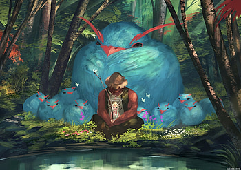 The nest, blue, bird, chicks, cute, baby, pasare, nest, anime, boy, luminos, manga, guy, male, forest HD wallpaper