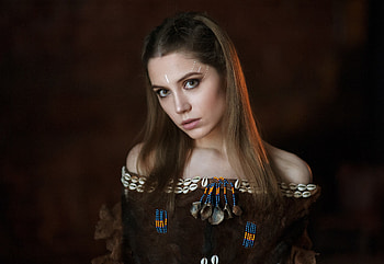 Ksenia kokoreva, brunette, makeup, traditional HD wallpaper