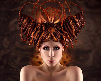 Artistic hairstyle, hairstyle, weird, face, woman, artistic HD wallpaper