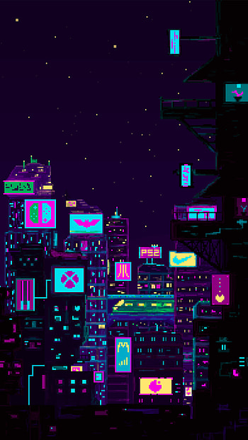 Neon City, pixelart, 8bitart, neoncity, retrocity HD phone wallpaper