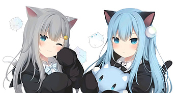 蓝白条纹, Nachoneko, Nekoha Shizuku HD wallpaper