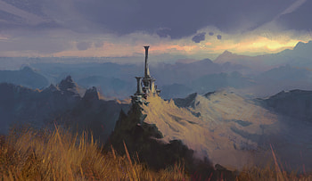 Art, Mountain, Vertex, Top, Ruin, Ruins, Column, Columns HD wallpaper