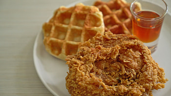 Fried chicken waffle, Honey or maple, Crunchy goodness, Homemade delight HD wallpaper