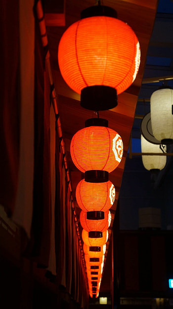 Paper lanterns, Nighttime illumination, Festive atmosphere, Asian culture HD phone wallpaper