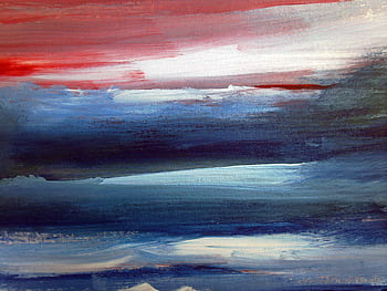 Dynamic abstract painting with vivid red and blue acrylic strokes. HD wallpaper