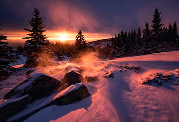 Winter Snow Sunset, winter, snow, sunset, nature HD wallpaper