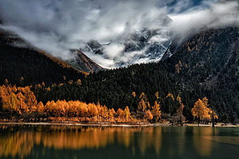 ღ, Lake, Mountains, Autumn, Clouds HD wallpaper