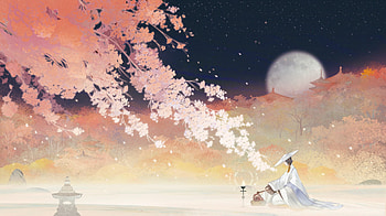Spring night, night, pink, fantasy, moon, man, luna, acorus, spring HD wallpaper